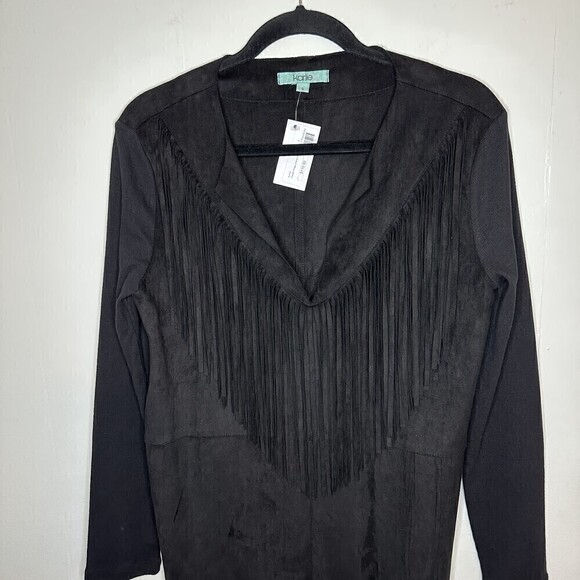 Karlie NWT Faux Suede Fringe V Neck Dress Black Boho Festival Concert Small - Picture 3 of 6